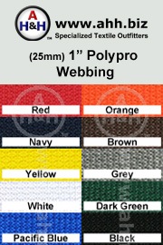 1″ Regular Polypropylene Webbing (Poly-Pro Webbing) is available in these colors