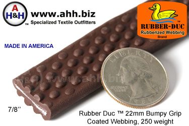 7/8″ Rubber Duc&trade; brand Rubber Coated Webbing Bumpy Grip 22mm, 250 weight