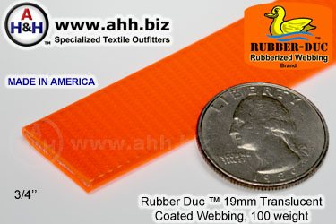 3/4" Rubber Duc&trade; brand Rubber Coated Webbing Translucent 19mm, 100 weight